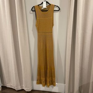 NWT FALL PROENZA SCHOULER White Label gold pointelle knit midi dress liner SM